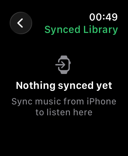 Music synced to Apple Watch in Kanora